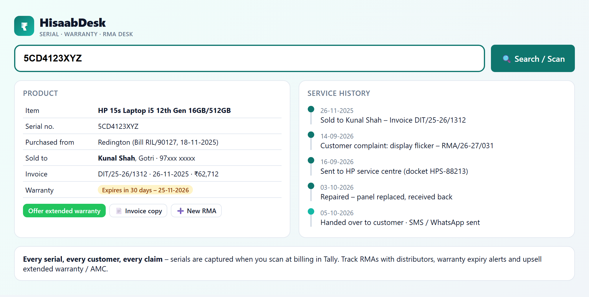 IT & electronics pack: serial number search with warranty and service history